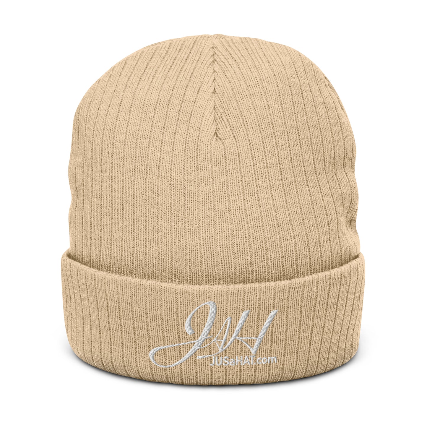 Ribbed knit beanie w/ white brand logo